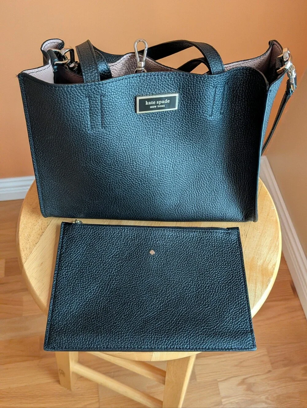 kate spade Black Pebbled Leather Satchel with Convertible Strap